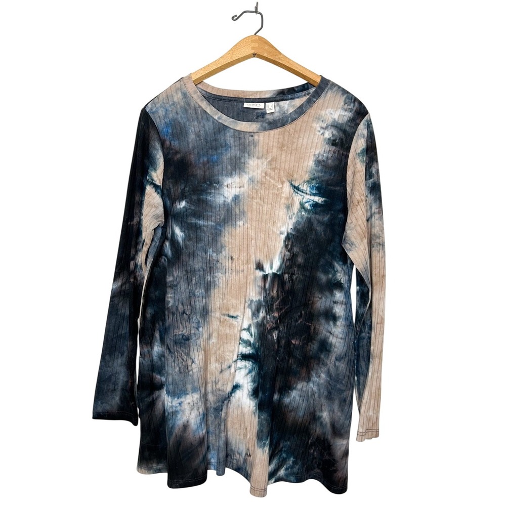LOGO By Lori Goldstein Ribbed Knit Tie Dye Long Sleeve Tunic Top Large L